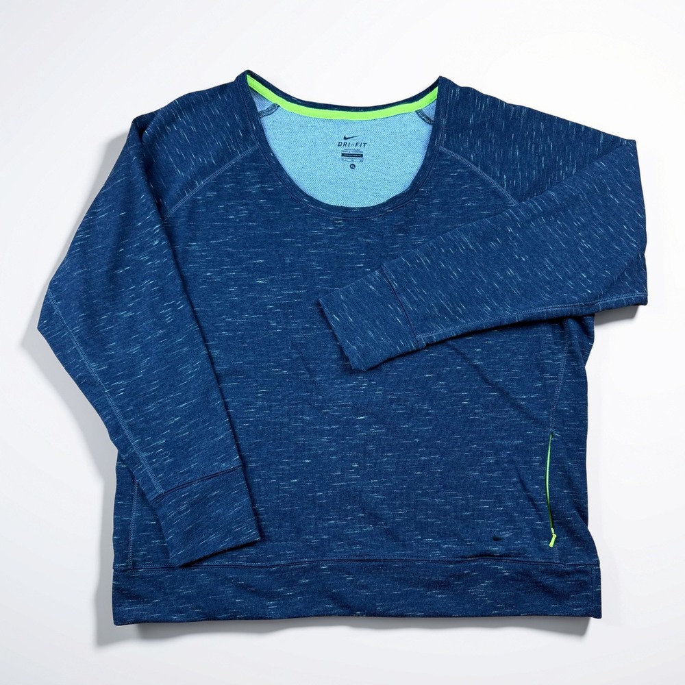 Nike Dri-FIT Sweatshirt Womens XL Marled Blue Neon Zip Pocket Athleisure